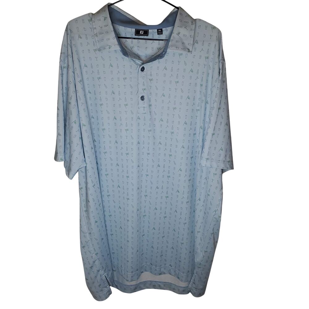 FootJoy Golf Lisle Polo Shirt 2XL Light Blue 19th Hole Novelty Stretch Summer
